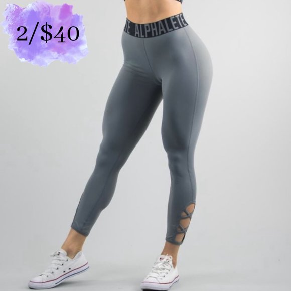 Alphalete Pants - SOLD | Alphalete Gray and Black Cross Set Leggings